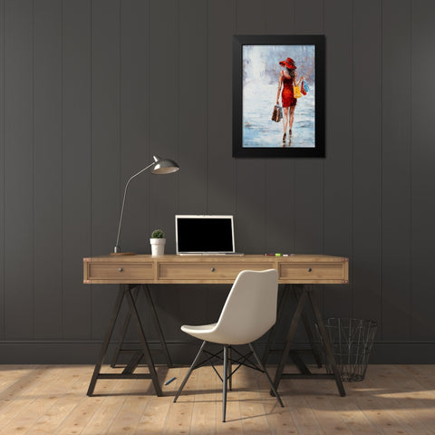 Shopping Girl in Red Black Modern Wood Framed Art Print by Kowalik, Jolanta