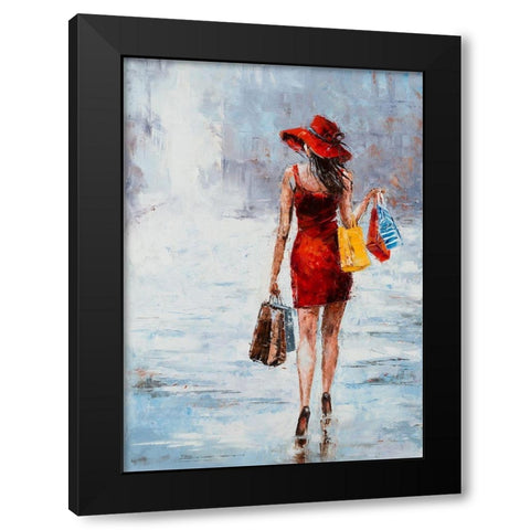 Shopping Girl in Red Black Modern Wood Framed Art Print by Kowalik, Jolanta