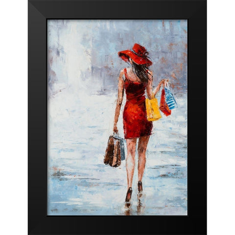 Shopping Girl in Red Black Modern Wood Framed Art Print by Kowalik, Jolanta