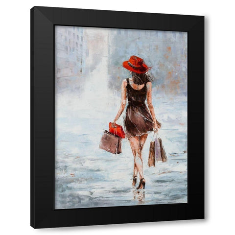 Shopping Girl in Brown Black Modern Wood Framed Art Print by Kowalik, Jolanta