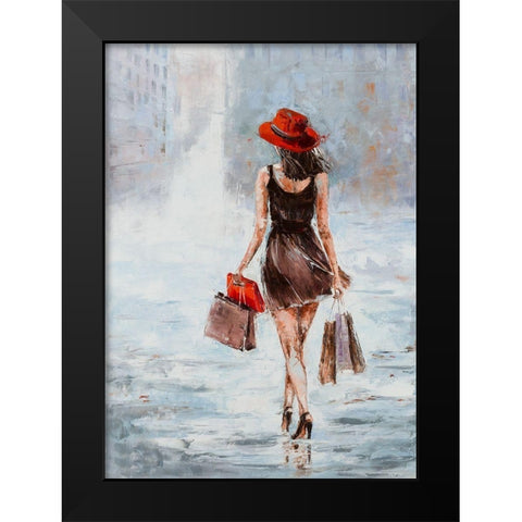 Shopping Girl in Brown Black Modern Wood Framed Art Print by Kowalik, Jolanta