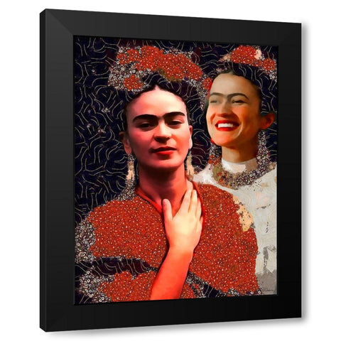Frida Kahlo Variation II Black Modern Wood Framed Art Print with Double Matting by Medeiros, Celito