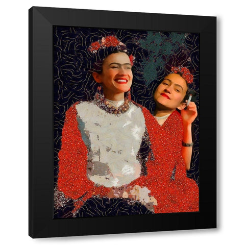 Frida Kahlo Variation III Black Modern Wood Framed Art Print with Double Matting by Medeiros, Celito