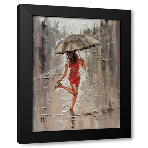 Spring Rainy Street Black Modern Wood Framed Art Print with Double Matting by Luniak, Monika