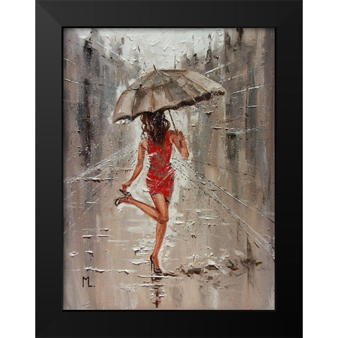 Spring Rainy Street Black Modern Wood Framed Art Print by Luniak, Monika