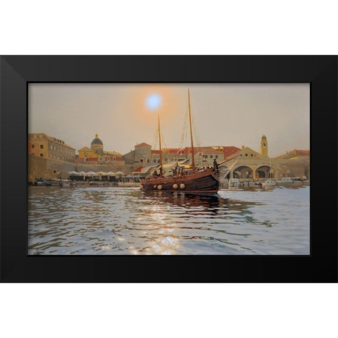 An Old Town Black Modern Wood Framed Art Print by Adamov, Alexey
