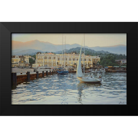 View of Yalta Black Modern Wood Framed Art Print by Adamov, Alexey