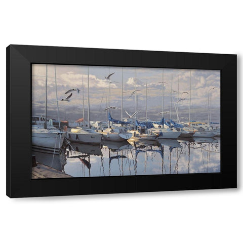 Port with yachts Black Modern Wood Framed Art Print with Double Matting by Adamov, Alexey