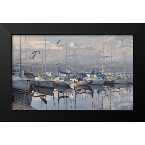 Port with yachts Black Modern Wood Framed Art Print by Adamov, Alexey