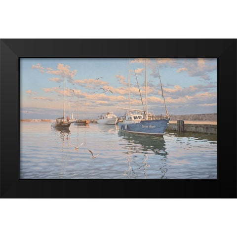 Port of Yalta Black Modern Wood Framed Art Print by Adamov, Alexey