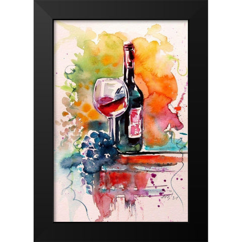 Wine and Grape Black Modern Wood Framed Art Print by Kovacs, Anna Brigite