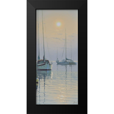 Sleeping Yachts Black Modern Wood Framed Art Print by Adamov, Alexey
