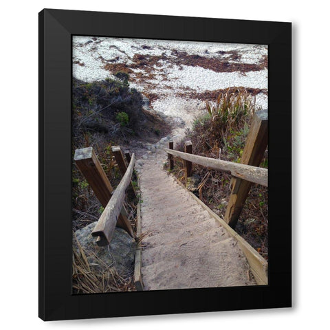 Beach Stairs I Black Modern Wood Framed Art Print with Double Matting by Grayscale