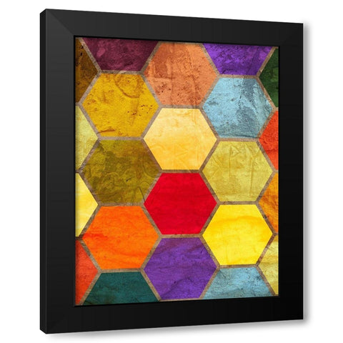 Hexagon Textures II Black Modern Wood Framed Art Print with Double Matting by Grayscale