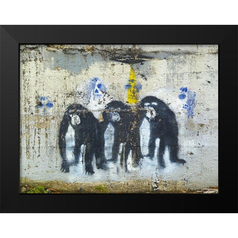 Three Monkeys Black Modern Wood Framed Art Print by Grayscale
