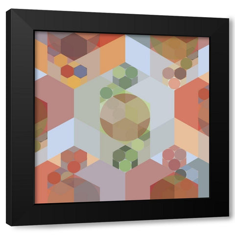 Nested Hexagons I Black Modern Wood Framed Art Print with Double Matting by Grayscale