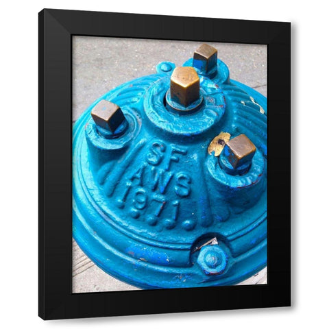 Blue Fire Hydrant I Black Modern Wood Framed Art Print with Double Matting by Grayscale