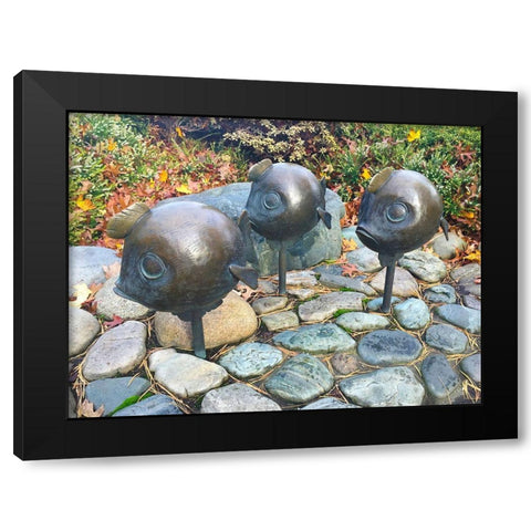 Bubble Fish Black Modern Wood Framed Art Print by Grayscale