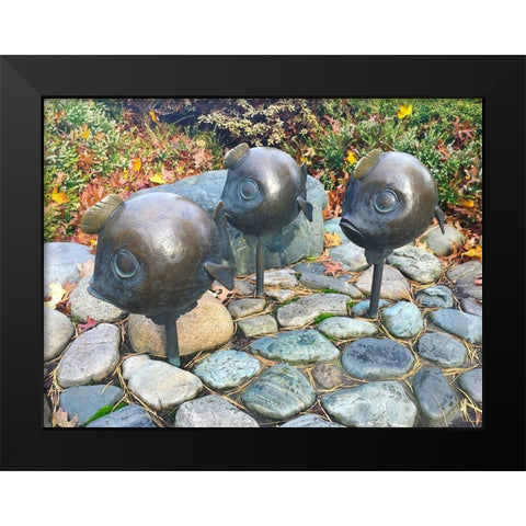 Bubble Fish Black Modern Wood Framed Art Print by Grayscale