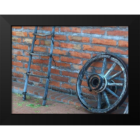 Wagon Wheel Black Modern Wood Framed Art Print by Popcorn