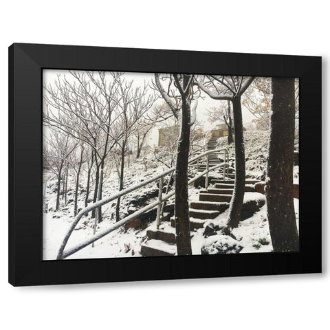 Jerome Snowy Stairs I Black Modern Wood Framed Art Print with Double Matting by Popcorn