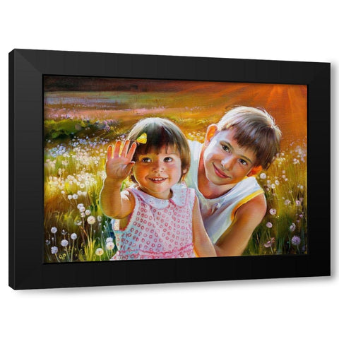 Children Black Modern Wood Framed Art Print by Romanov, Roman