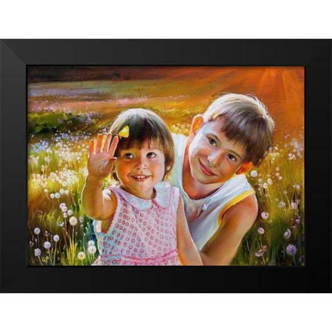 Children Black Modern Wood Framed Art Print by Romanov, Roman