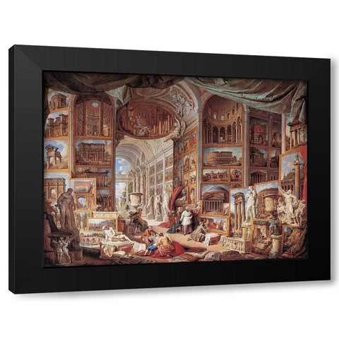 Vedute di Roma antica Black Modern Wood Framed Art Print with Double Matting by Panini, Giovanni Paolo