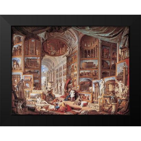 Vedute di Roma antica Black Modern Wood Framed Art Print by Panini, Giovanni Paolo