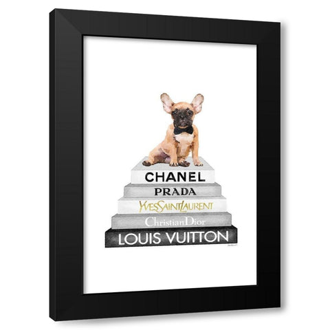 Fawn Frenchie Bookstack Black Modern Wood Framed Art Print with Double Matting by Amanda Greenwood