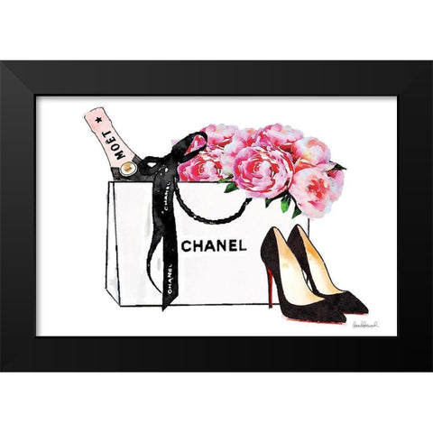 Champagne and Shopping Black Modern Wood Framed Art Print by Greenwood, Amanda