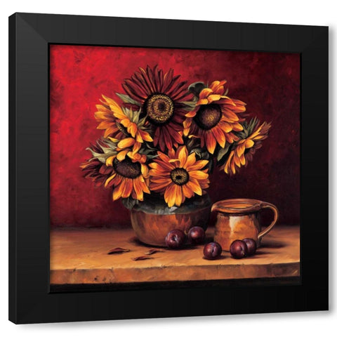 Sunflowers with Plums Black Modern Wood Framed Art Print by Gonzales, Andres