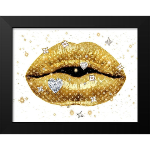 Luxury Lips Gold Black Modern Wood Framed Art Print by Blake, Madeline
