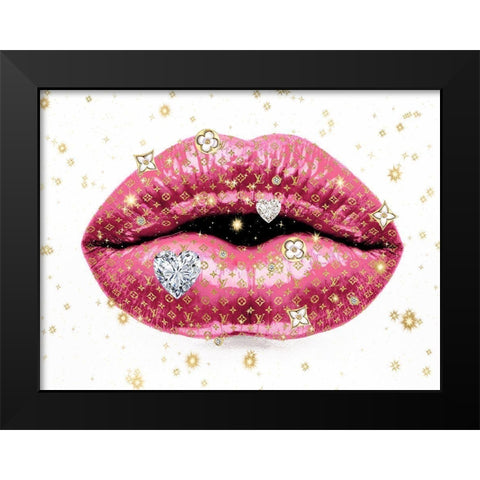 Luxury Lips Pink Black Modern Wood Framed Art Print by Blake, Madeline