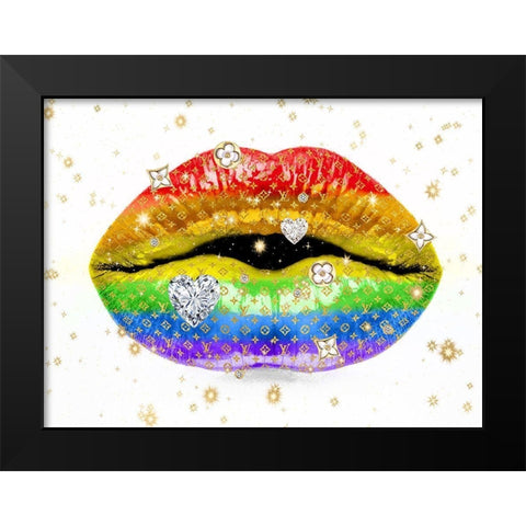 Luxury Lips Rainbow Black Modern Wood Framed Art Print by Blake, Madeline