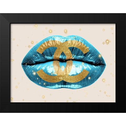 Fashion Lips Blue I Black Modern Wood Framed Art Print by Blake, Madeline