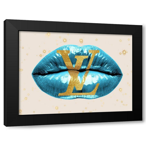 Fashion Lips Blue II Black Modern Wood Framed Art Print by Blake, Madeline