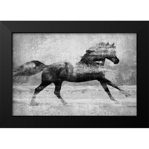 Running Horse Silver Black Modern Wood Framed Art Print by Blake, Madeline