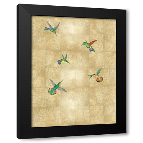 Hummingbirds on Gold II Black Modern Wood Framed Art Print with Double Matting by Blake, Madeline