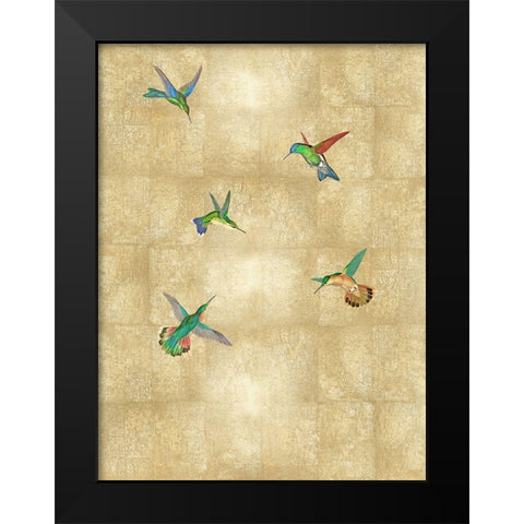 Hummingbirds on Gold II Black Modern Wood Framed Art Print by Blake, Madeline