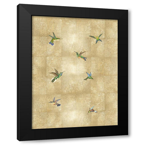 Hummingbirds on Gold III Black Modern Wood Framed Art Print by Blake, Madeline