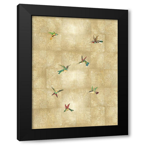 Hummingbirds on Gold IV Black Modern Wood Framed Art Print with Double Matting by Blake, Madeline