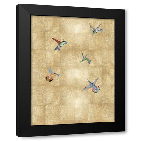 Hummingbirds on Gold V Black Modern Wood Framed Art Print with Double Matting by Blake, Madeline