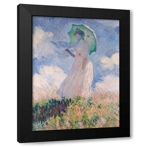 Woman with Parasol Black Modern Wood Framed Art Print with Double Matting by Monet, Claude
