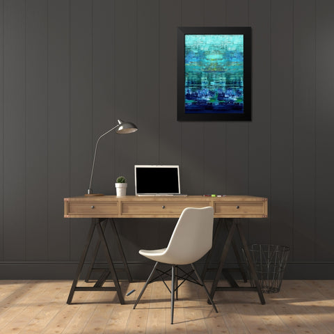 Aqua Reflections Black Modern Wood Framed Art Print by Corbin, Allie