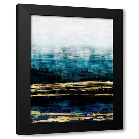 Aqua Reflections with Gold Black Modern Wood Framed Art Print with Double Matting by Corbin, Allie