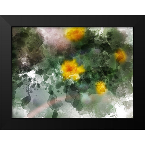 Yellow Floral on Green Black Modern Wood Framed Art Print by Young, Chamira