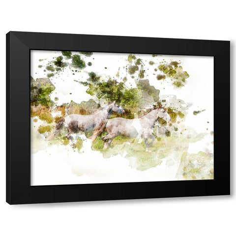 Stallions Black Modern Wood Framed Art Print by Young, Chamira