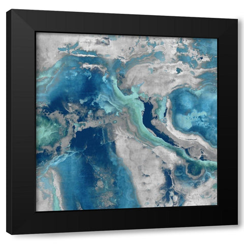 Stone with Blue and Aqua Black Modern Wood Framed Art Print with Double Matting by Carson, Danielle