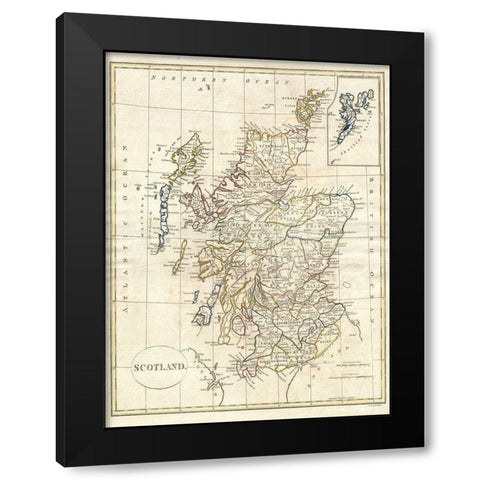 Map of Scotland Black Modern Wood Framed Art Print by Sproul, Dan